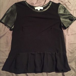 Leather sleeve peplum top